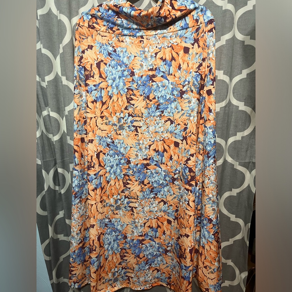 Maxi Floral Print Stretch Skirt - Orange & Blue
